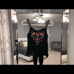 Black Tank Top With Multicolored Floral Front